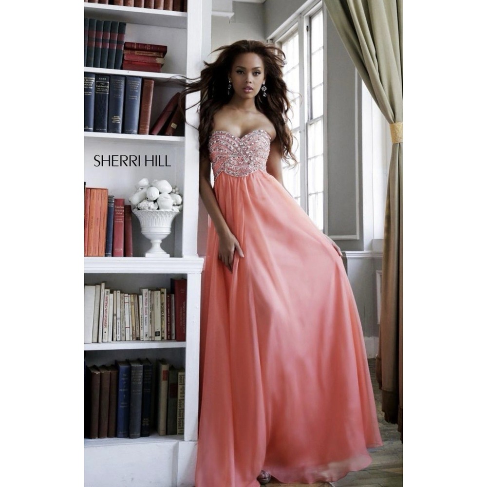 Sherri Hill size 8 orange gown with rhinestone detail